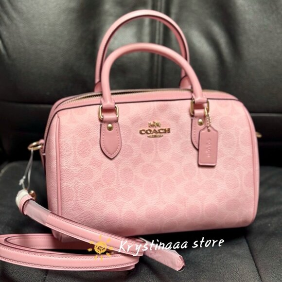 Coach Rowan Satchel Bag In Signature Canvas Powder/Pink - Picture 8 of 12